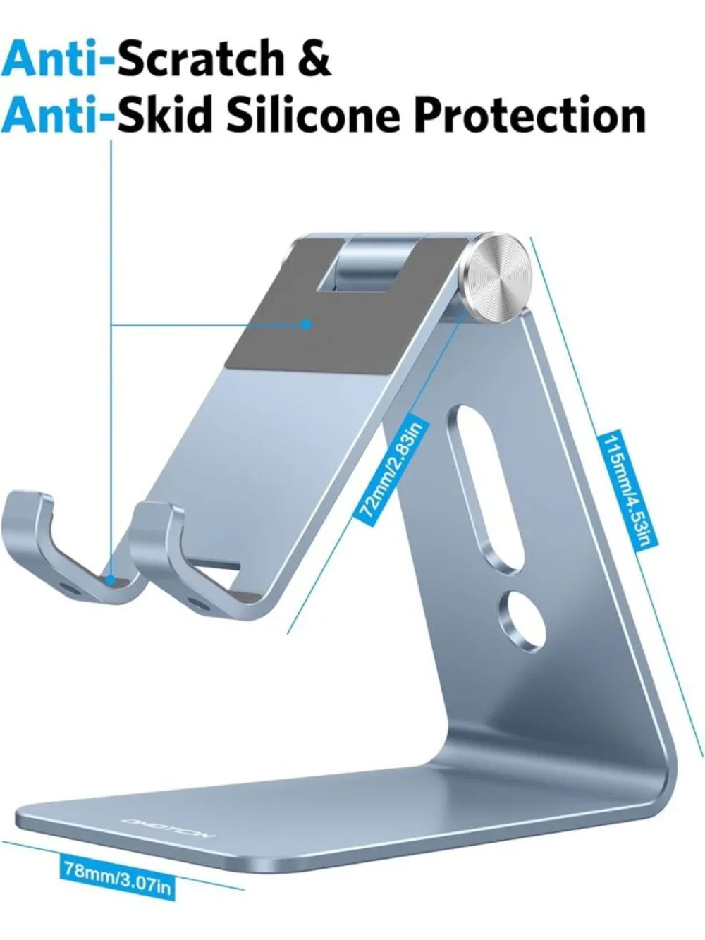 Adjustable Aluminum Cell Phone Stand, Anti-Slip Base, Convenient Charging Port